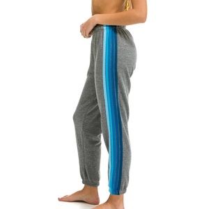 aviator nation grey and blue 5 stripe sweatpants